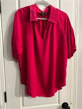 Karen Kane Hot Pink V-Neck Collared Blouse